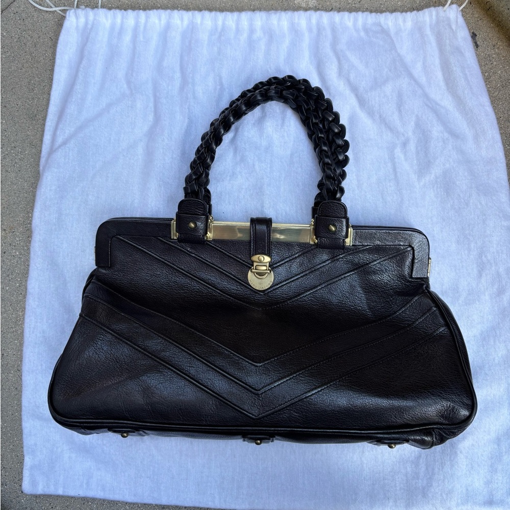 Marc Jacobs Black Leather Chevron Caroline Frame Bag Braided-Handle